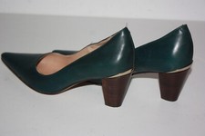 SAN MARINA  Escarpins Pointus Cuir Vert foncé Doublés Cuir T 36 TBE