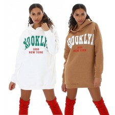 Sweat Long Femme Sexy College Oversize Mini Robe À Capuche Chaud Coton Neuf