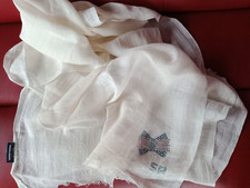 SONIA RYKIEL ETOLE ECHARPE LIN BLANC 200x100cm PAPILLON SR STRASS MADE IN ITALY