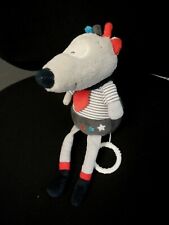 414B/ doudou peluche musical Mister Bouh loup gris étoile SAUTHON 27cm