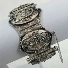 ANCIEN GROS BIJOU ORIENTAL BRACELET MANCHETTE 86 g ARGENT MASSIF OUVRAGE # Q150