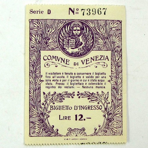 Billet entrée venise 1935 - entrÉe,