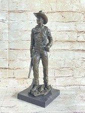 Art Déco Western Cowboy Sheriff Avec Pistolet Bronze Sculpture Marbre Base