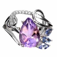925 Argent Sterling Poire Améthyste 12x8mm Tanzanite Simulé Cz Ring