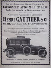 PUBLICITÉ DE PRESSE 1916 AUTOMOBILE LUXE HENRI GAUTHIER - LYON - ADVERTISING