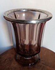 Ancien beau vase cristal de Bohème argent ou métal argenté Tchécoslovaquie   C87