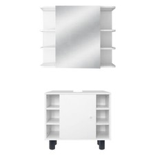 Ensemble 2 meubles de salle de bain pour stockage en MDF blanc style campagnard