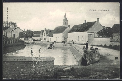 Cpa chigy abreuvoir avec - cpa, chigy,
