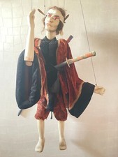 Marionnette Alain Roussel rare samouraï japonais bois velours 80cm peinte main