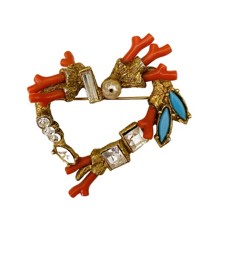 Broche couture cœur corail