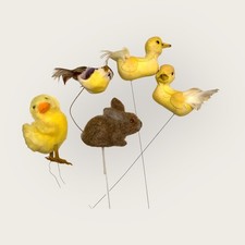 5 décorations vintage arbre de Noël oiseaux décorés plumes, poussin, lapin