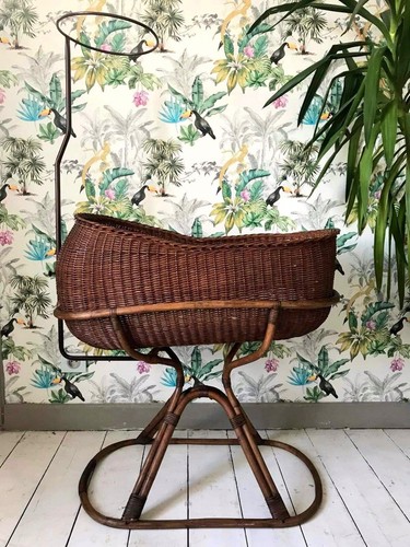 Lit bebe vintage rotin - lit,