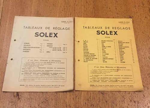 Tableaux réglage solex - tableaux, de