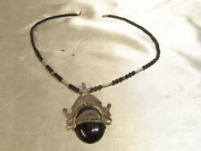 ANCIEN COLLIER BRELOQUE BERBÈRE ETHNIQUE ARGENT BIJOUX PIERRE NOIRE JEWEL