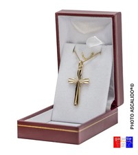 ensemble collier croix ciselée et chaine en plaqué Or homme femme avec boite