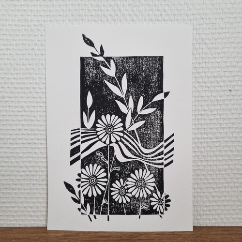 Linogravure fleur de - fleur,