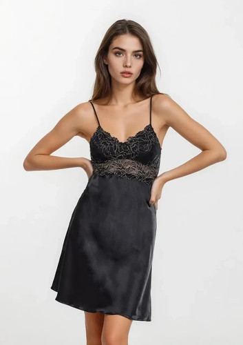 Nuisette satin noir dentelle - nuisette,