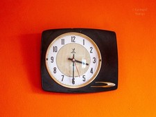 Horloge Murale JAZ Années 50 Formica Noir Espace Age Française Vintage En Fonctionnement