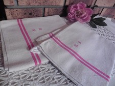 2 ANCIENS TORCHONS CHANVRE X LIN LITEAUX ROUGE"B"ACCROCHE 54X88 CM