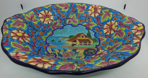 Plat creux ovale - motif, maison