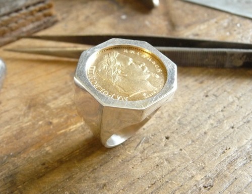 Chevalière argent octogonale