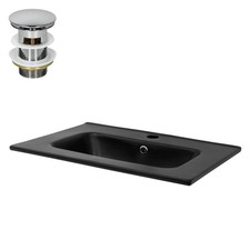 Lavabo céramique noir avec garniture de vidage lave-mains moderne 610 x 460 mm