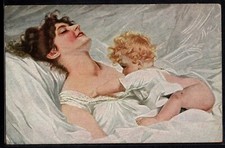 AZ172 a/s SCHWARZ MOTHER & BABY in BED "WAKE UP MOM"