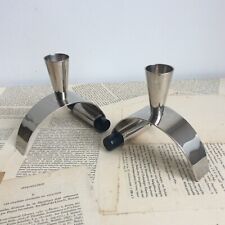 Vintage paire de Chandelier, Bougeoir Design en Métal Chromé  & Bois Années 1960