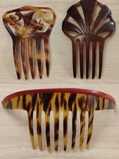 3 Anciens Peignes À Cheveux Écaille/Accessoire Coiffure Ancien/Old Hair Comb