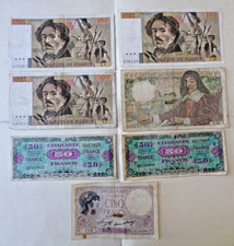 LOT 7 ANCIENS BILLETS FRANCE DIVERS MONNAIES FRANCS
