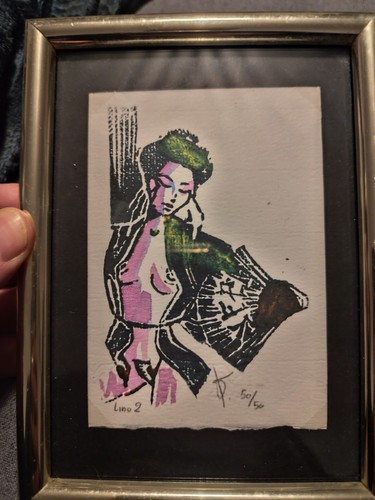 Gravure linogravure femme