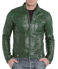 Blouson motard homme en cuir d’agneau véritable style café racer vintage...