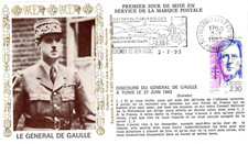 H394-ENVELOPPE FLAMME  1er JOUR   DISCOURS GENERAL DE GAULLE A  TUNIS