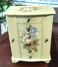 ANCIENNE MINI ARMOIRE A BIJOUX TIROIRS PLACARD  PLIABLE VERT D'EAU -FLEURI 38X30