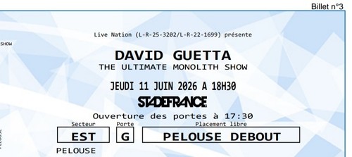 Billet pelouse david - billet, guetta