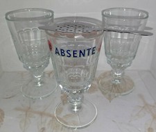 3 VERRES à ABSINTHE réservoir dont 1 ABSENTE + cuillère Verrerie de La Rochère