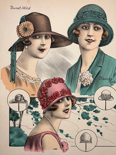 Fleurs chapeaux lithographie - chapeaux,