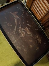 Grand Plateau en bois peint Servante à décor asiatique