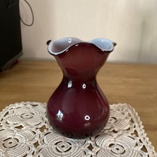 Vase Pâte De Verre Bicolore Marron Bordeaux Blanc  Corolle 16 Cm,
