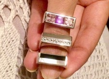 Argent Massif Signé ELLE Lot Bagues Créateur Nacre Onyx Pierres-Grosse Bague 925