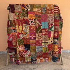 Couvre-lit simple Kantha vintage patchwork vintage en coton