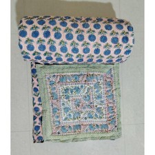 Couette réversible en coton imprimé floral rose et bleu, Jaipuri Razai