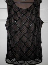 Top bustier J. RIU t 46  en voile noir avec sequins , tubes brodés