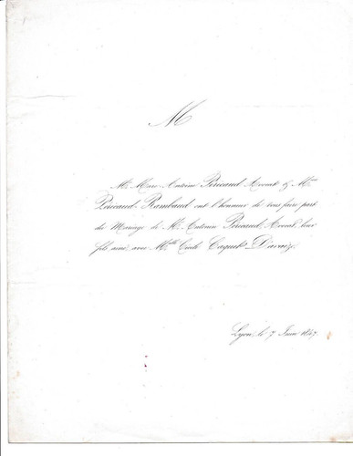 Faire part mariage - mariage, 1847