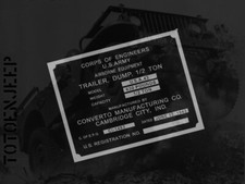 PLATE LABEL AIRBORN CONVERTO REMORQUE 1/2T TRAILER 43 ... JEEP MB US WW2