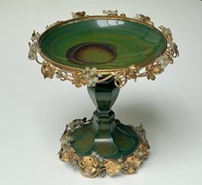 Ancien Coupe sur Pied Nap. 3 Opaline Jaspe Dorure Vigne Antique Victorian Bowl