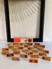 4 ⚜️ Ancien Jeu De Société 28 Dominos Animaux en Bois Vintage