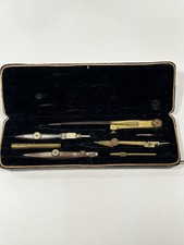 Compas Ensemble d’Instruments de Dessin Vintage en Laiton Boîtier Cuir Antique