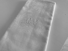 linge ancien Nappe DE MARIAGE En Damassé De Soie Lin  ÉPI DE BLÉ Monogramme G V