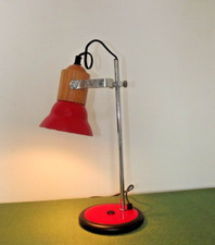 French Vintage Retro  Adjustable Desk Lamp  Red Black Silver & Wood Effect 3631